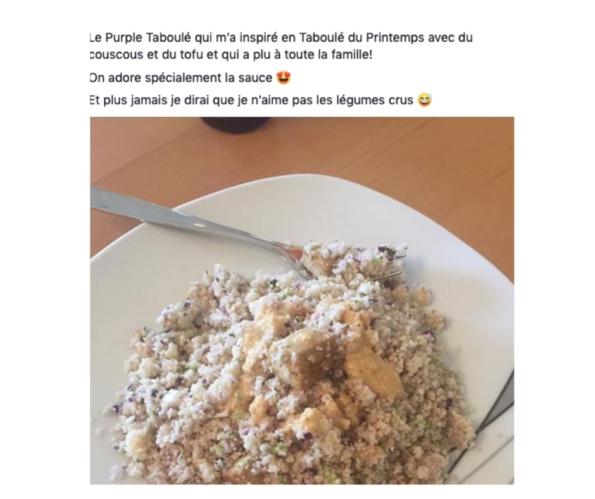 Temoignage taboule vegan